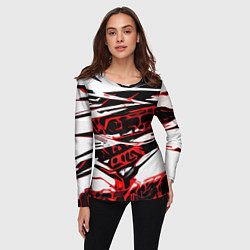 Лонгслив женский Красно-чёрная агрессивная абстракция на белом фоне, цвет: 3D-принт — фото 2