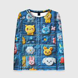 Лонгслив женский Зайчата на пэчворк, цвет: 3D-принт