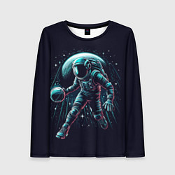 Лонгслив женский Космонавт играет в баскетбол, цвет: 3D-принт