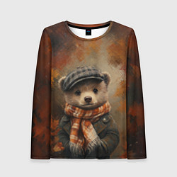 Лонгслив женский Мишка в клетчатой кепке, цвет: 3D-принт