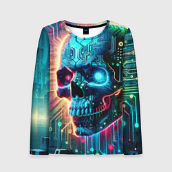 Лонгслив женский Cool cyber skull - neon glow, цвет: 3D-принт