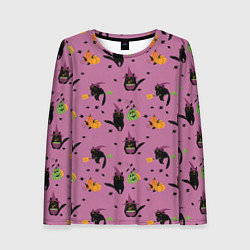 Женский лонгслив Хэллоуин и кот ведьмы