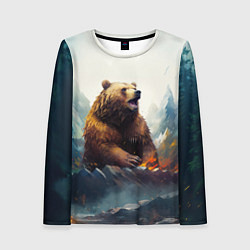 Лонгслив женский Агрессивный бурый медведь, цвет: 3D-принт