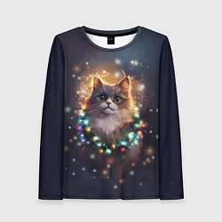 Лонгслив женский Уютный котик - Новый год, цвет: 3D-принт