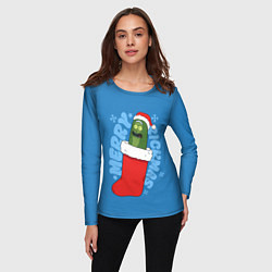 Лонгслив женский Новогодний Рик огурчик - Merry Rickmas, цвет: 3D-принт — фото 2