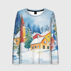 Женский лонгслив Новогодний праздничный город