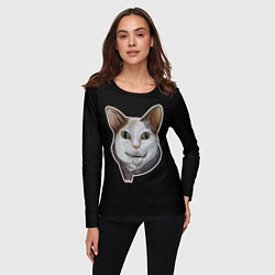 Лонгслив женский Кот - Бу испугался мем, цвет: 3D-принт — фото 2