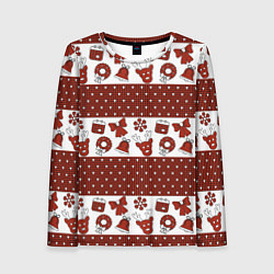 Лонгслив женский Новогодний паттерн, цвет: 3D-принт