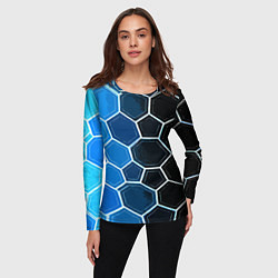 Лонгслив женский Белые шестиугольники на чёрно-синем фоне, цвет: 3D-принт — фото 2
