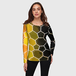 Лонгслив женский Белые шестиугольники на чёрно-жёлтом фоне, цвет: 3D-принт — фото 2