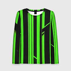 Лонгслив женский Толстые зелёные полосы на чёрном фоне, цвет: 3D-принт