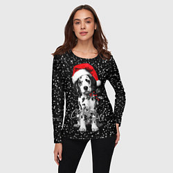 Лонгслив женский Далматинец в шапке Деда Мороза, цвет: 3D-принт — фото 2
