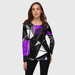 Лонгслив женский Фиолетово-белые рельефные треугольники на чёрном ф, цвет: 3D-принт — фото 2