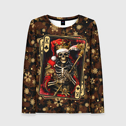 Лонгслив женский Карточный король-скелет в костюме Санты, цвет: 3D-принт