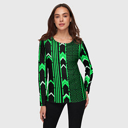 Лонгслив женский Зелёные обои на чёрном фоне, цвет: 3D-принт — фото 2