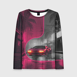 Лонгслив женский Спорткар в тропическом городе, цвет: 3D-принт