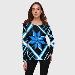 Лонгслив женский Сине-белая звезда и полосы на чёрном фоне, цвет: 3D-принт — фото 2