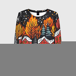 Женский лонгслив Новогоднее настроение - домики и елки