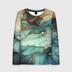 Лонгслив женский Бирюзовый узор с оранжевыми вставками, цвет: 3D-принт