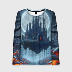 Женский лонгслив Замок Дракулы и неоновые грибы - нейроарт фантазия