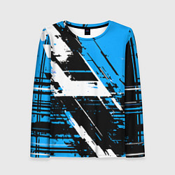 Женский лонгслив Diagonal black and white stripes on a blue backgro