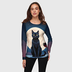 Лонгслив женский Кот с вином под луной, цвет: 3D-принт — фото 2