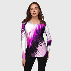 Лонгслив женский Чёрно-розовые острые полосы на белом фоне, цвет: 3D-принт — фото 2