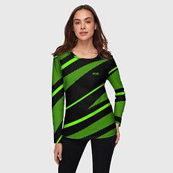 Лонгслив женский Sport чёрный и зелёный полосы, цвет: 3D-принт — фото 2