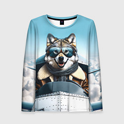Лонгслив женский Волк авиатор, цвет: 3D-принт