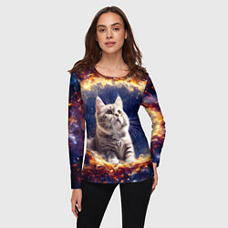 Лонгслив женский Кошка шиншилла в космосе, цвет: 3D-принт — фото 2