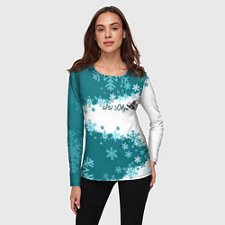 Лонгслив женский Горы зовут сноуборд бирюза, цвет: 3D-принт — фото 2