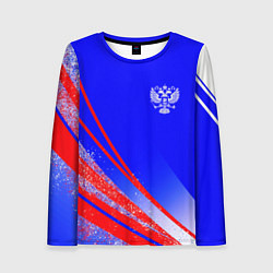 Женский лонгслив Герб России на фоне цветов флага государства