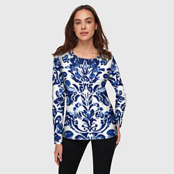 Лонгслив женский Гжель русский узор акварель, цвет: 3D-принт — фото 2