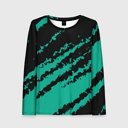 Лонгслив женский The color is black and turquoise, цвет: 3D-принт