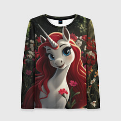 Лонгслив женский Единорожка с рыжими волосами, цвет: 3D-принт