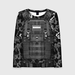 Лонгслив женский Бронежилет - черный камуфляж, цвет: 3D-принт