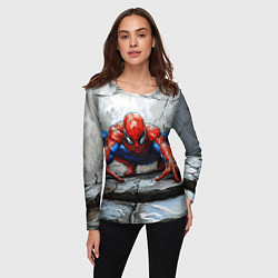 Лонгслив женский Человек-паук палзет на стене, цвет: 3D-принт — фото 2