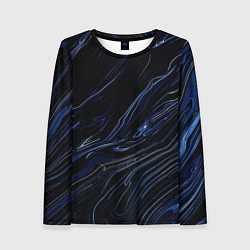 Женский лонгслив Чёрно-синий абстракция линии
