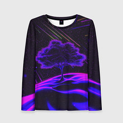 Лонгслив женский Дерево и звездопад неоновый космос, цвет: 3D-принт