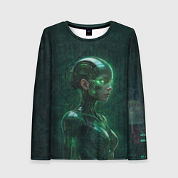 Лонгслив женский Девушка-андроид в зелёных тонах, цвет: 3D-принт