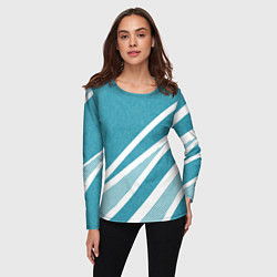 Лонгслив женский Бело-голубой абстракция с полосами, цвет: 3D-принт — фото 2