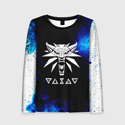Лонгслив женский Ведьмак лого синие краски, цвет: 3D-принт