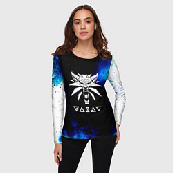 Лонгслив женский Ведьмак лого синие краски, цвет: 3D-принт — фото 2