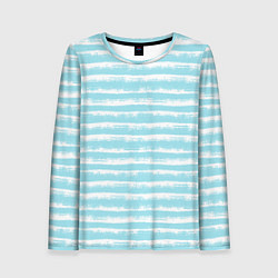 Лонгслив женский Бело-голубой полосатый паттерн, цвет: 3D-принт