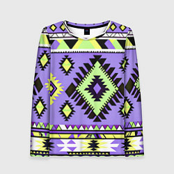 Лонгслив женский Геометрический сиренево желтый орнамент ацтеков, цвет: 3D-принт