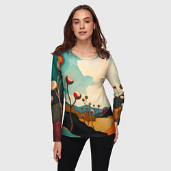 Лонгслив женский Сюрреалистичный пейзаж с цветами, цвет: 3D-принт — фото 2