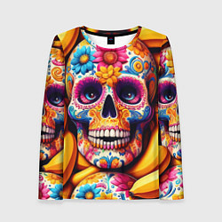 Лонгслив женский Цветочный череп среди бананов - нейроарт, цвет: 3D-принт