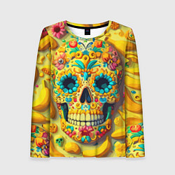 Лонгслив женский Красочный летний паттерн с черепом - нейроарт, цвет: 3D-принт