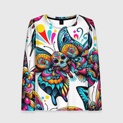 Женский лонгслив Бабочка и череп - нейроарт паттерн