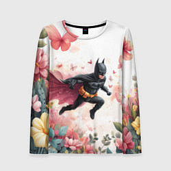 Лонгслив женский Бэтмен прыгает над цветами и бабочками, цвет: 3D-принт